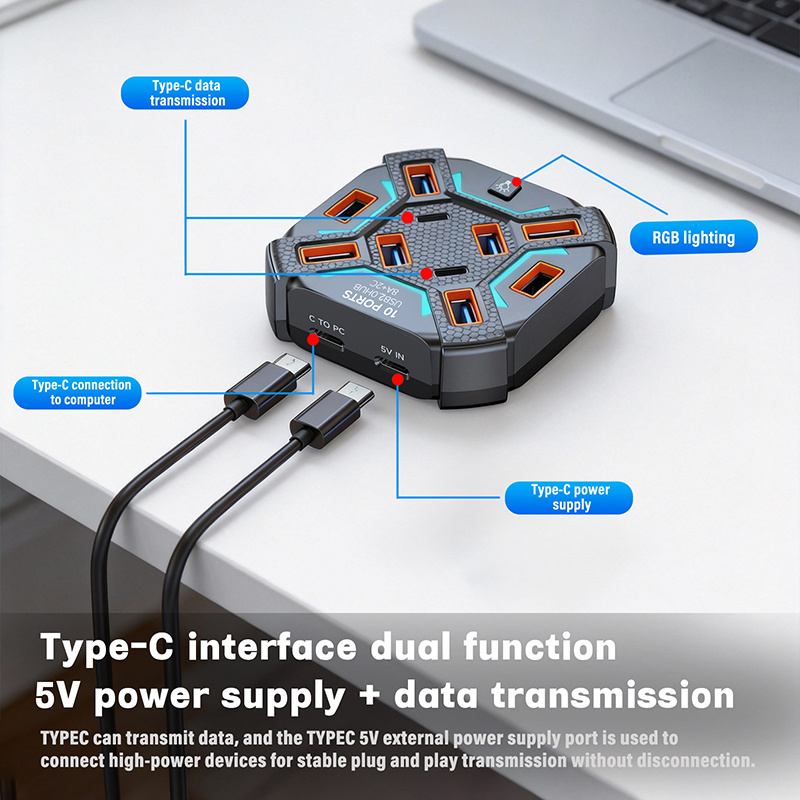 10 Ports USB Hub with RGB Ligh – No Rgb Gaming Pc recenzja i cena