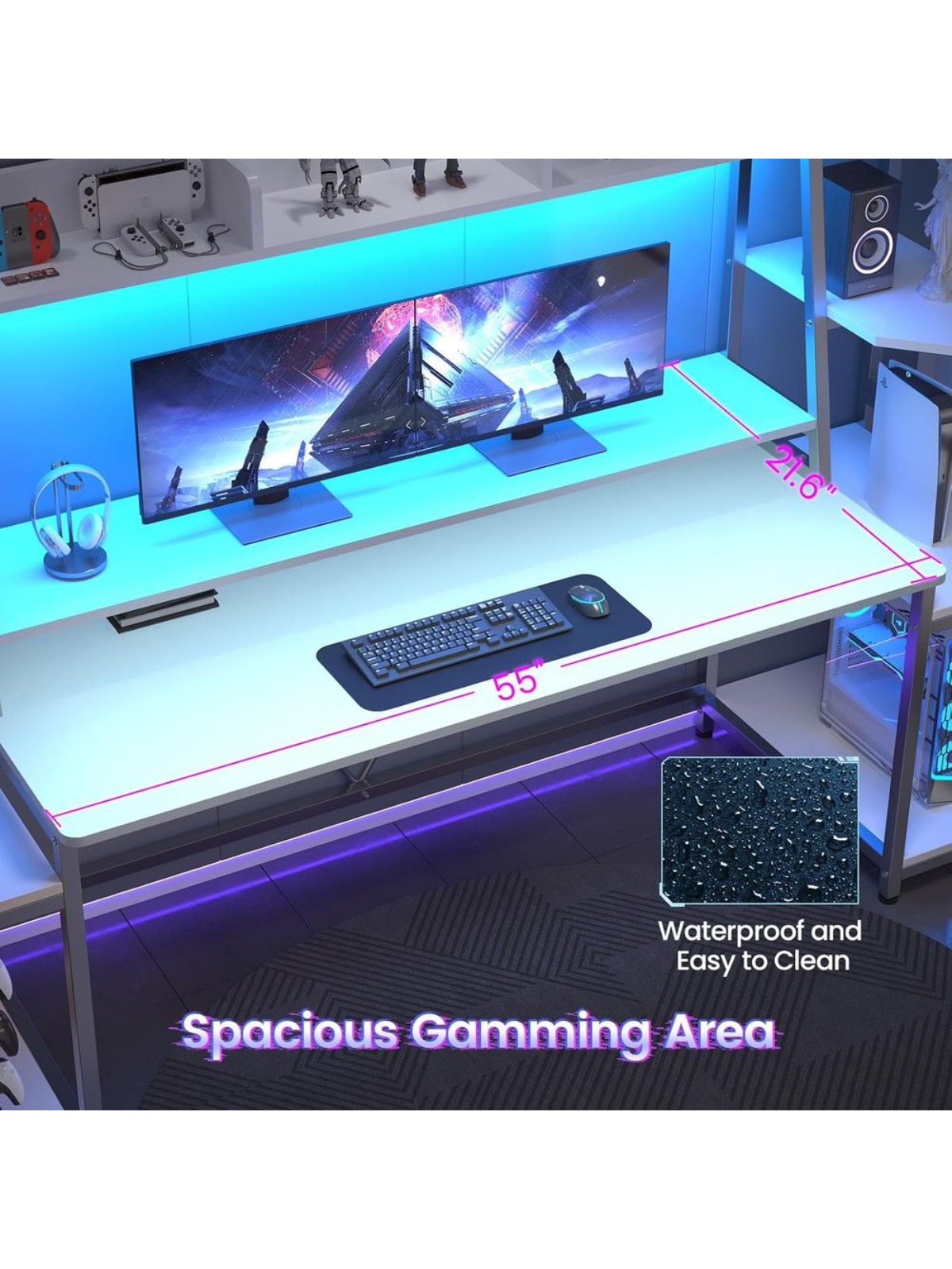 White Gaming Desk 78.8'' with  – Pc Gaming Y Monitor recenzja i cena